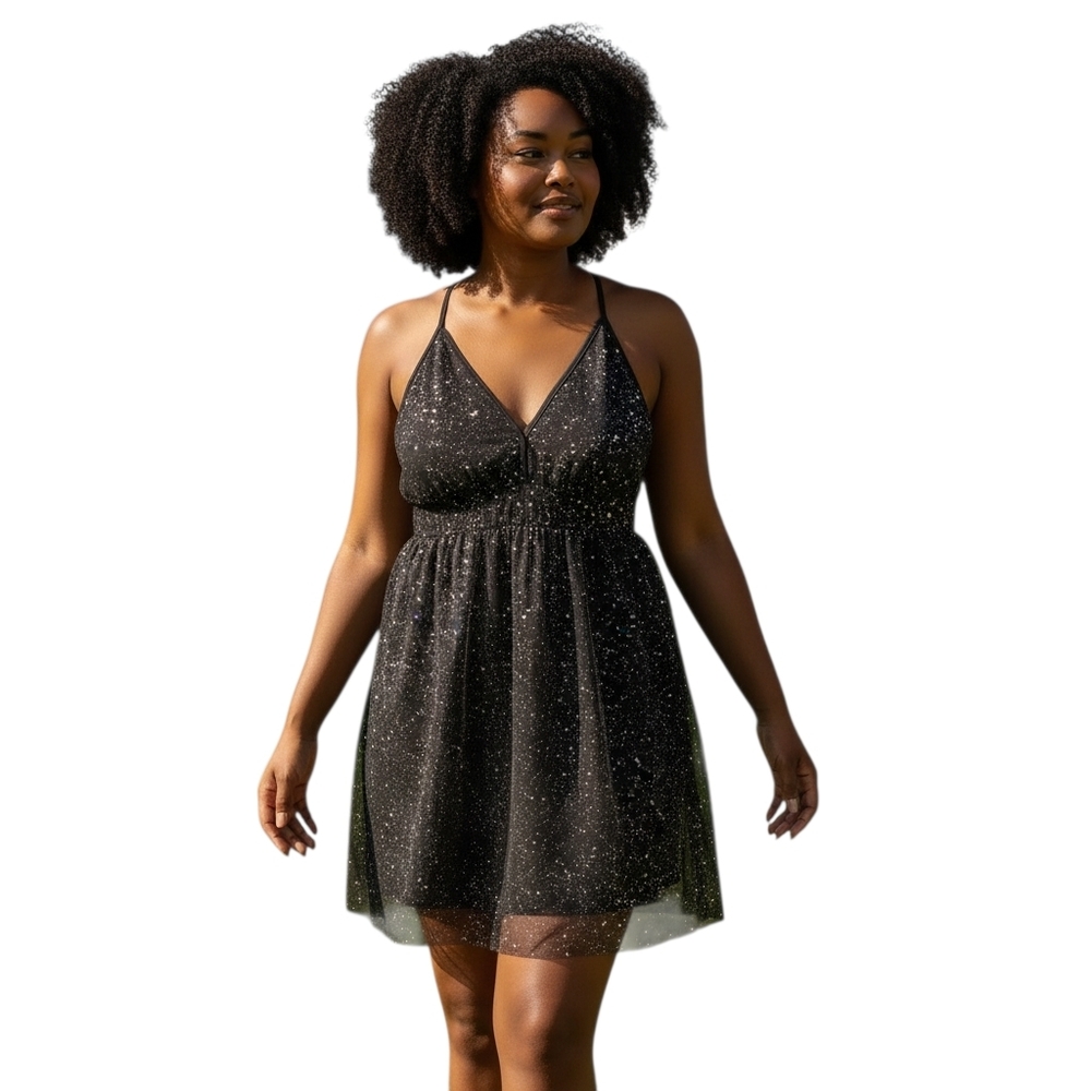 Black Glitter Criss Cross Back Dress Size 1XL